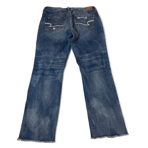American Eagle TomGirl Jeans Womens 10 Blue Denim Stretch Distressed Button Fly - Picture 2 of 13